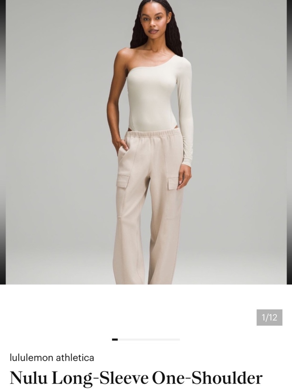 lululemon athletica One-Shoulder Long Sleeve Bodysuit in Cream and Tan